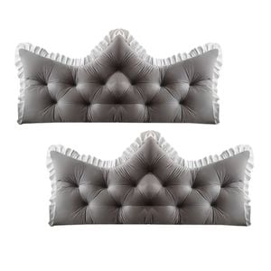 SOGA 2x120cm Crown Pillows Tufted Grey Headboard Cushion Set
