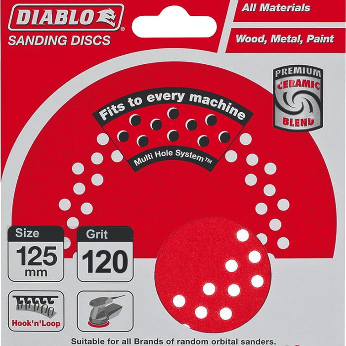 Diablo 125mm 120 Grit Hook & Loop Random Orbital Sanding Discs - 10 Pack