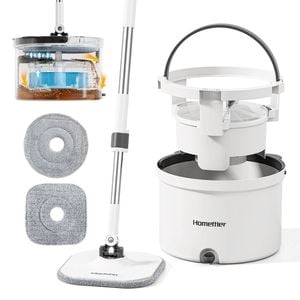 Premium Microfiber Round Mop Bucket Set w/ Clean & Dirty Water Separation 360 Degree White