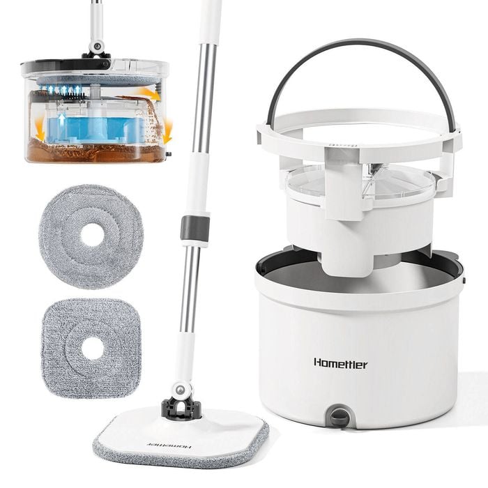 Premium Microfiber Round Mop Bucket Set w/ Clean & Dirty Water Separation 360 Degree White