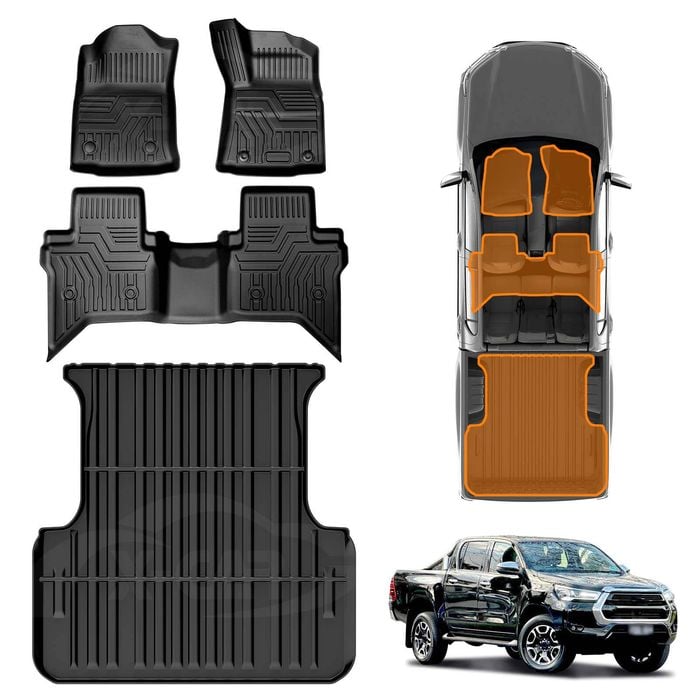 3D Floor Mats Tub Liner Set for Toyota Hilux Dual Cab Auto 2016-2025 Heavy Duty All Weather Car