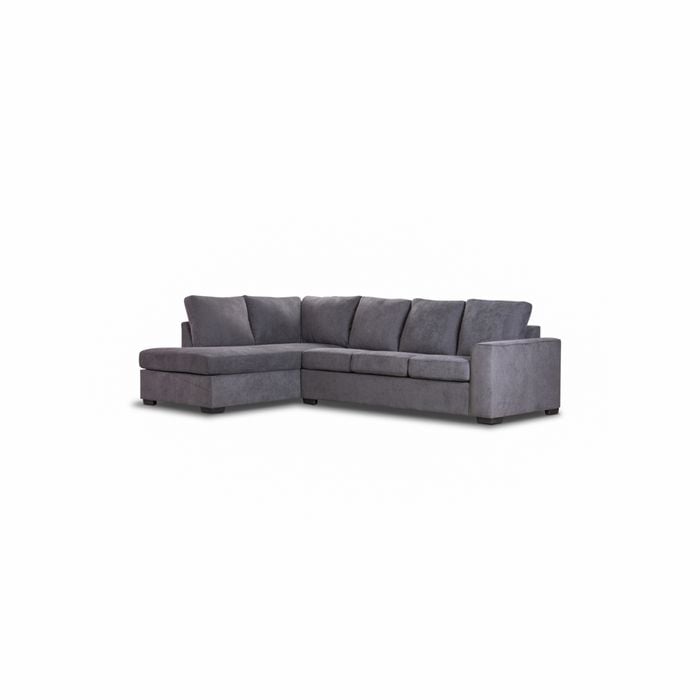Christo Corner L shaped 3 Seater Easy Pull Out Sofa Bed with LHF Chaise Lounge Couch Upholstered Cover - Dark Grey