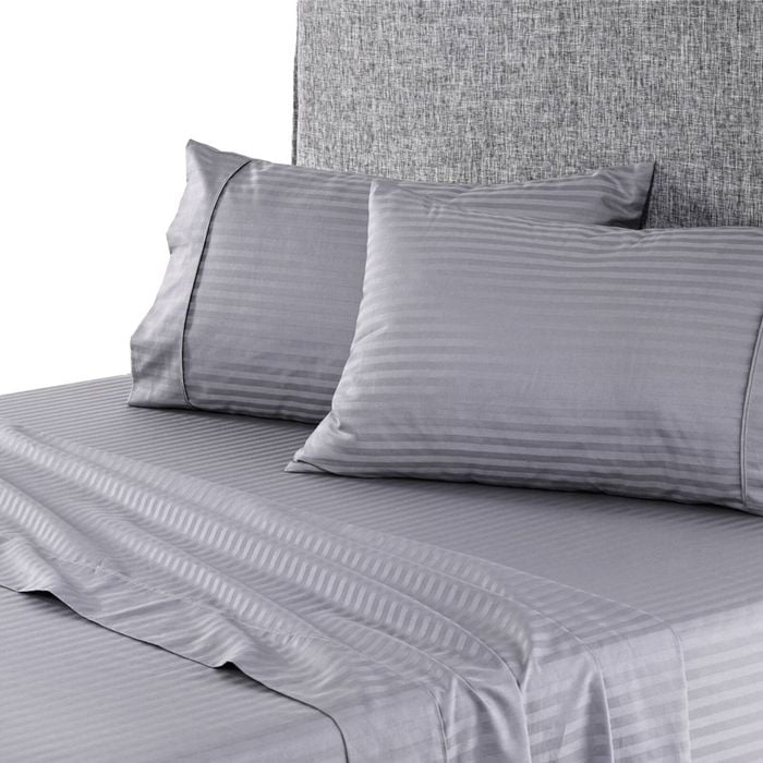 Onkaparinga Queen Bed Cotton Sheet Set w/Pillowcases Chilton Stripe - Silver