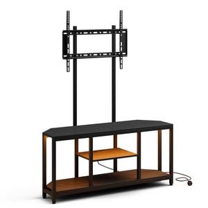 Advwin 115cm LED TV Cabinet w/ Mount Adjustable Corner Entertainment Unit Stand w/ AC & Shelf Media Console Table Walnut