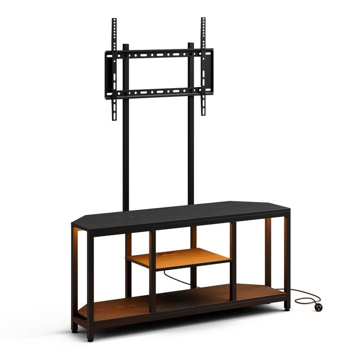 Advwin 115cm LED TV Cabinet w/ Mount Adjustable Corner Entertainment Unit Stand w/ AC & Shelf Media Console Table Walnut