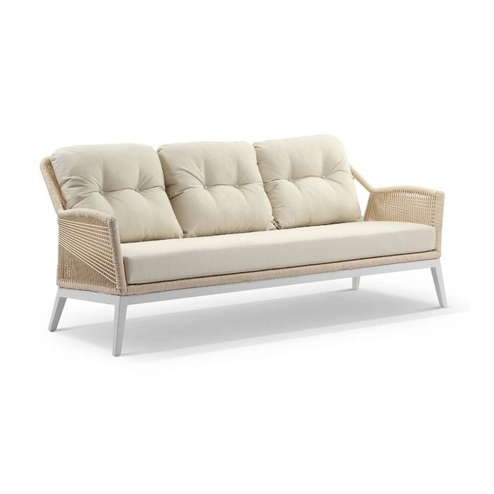 Hugo 3 Seater Outdoor Aluminium And Rope Lounge White & Cream Rope/cream Cushions