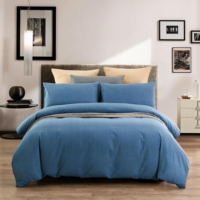 CottonMore  100% Slub Cotton Quilt Doona Duvet Cover Set Blue - King