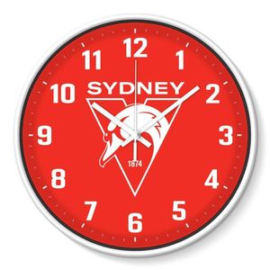 AFL Wall Clock - Sydney Swans - Plastic - 30cm Diameter - Team Logo