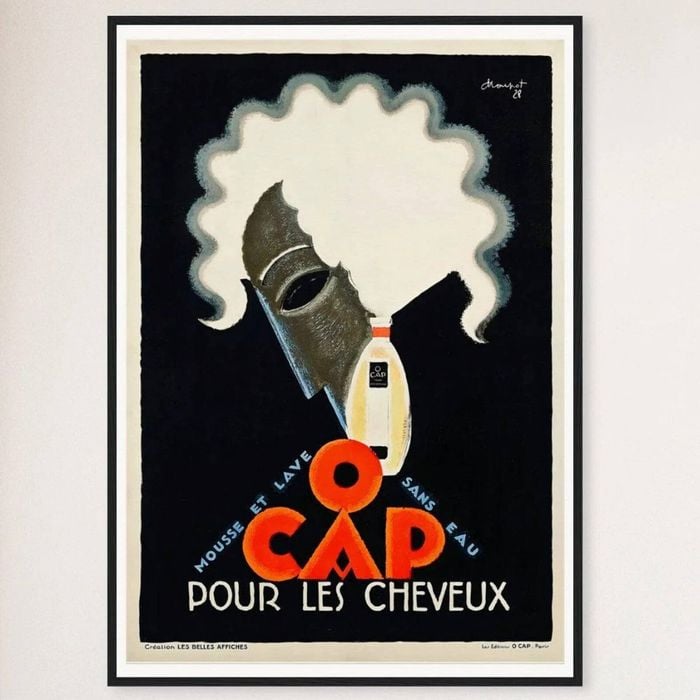 Galrie O Cap Pour Les Cheveux Vintage Advertising Poster by Charles Loupot Art Decor, Black Frame, A2 42 x 60cm (16 x 24inch)