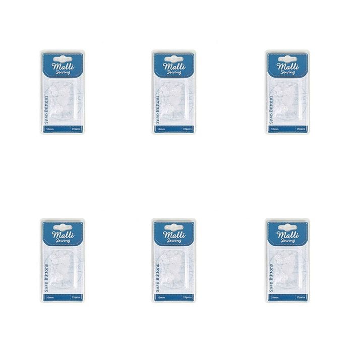 6pk Malli Sewing 15-pairs Plastic Garment/clothing Snap Buttons 10mm White Asstd