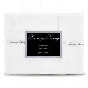 750 Thread Count Pure Cotton Queen Bed Sheet Set 4 Piece Gift Pack - White