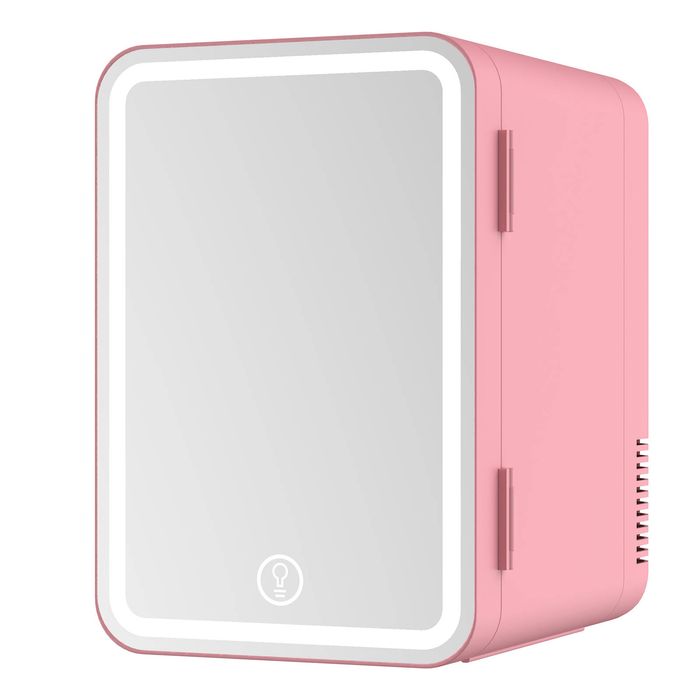 YOPOWER 8L Mini Skincare Fridge with Dimmable LED Light Mirror Pink