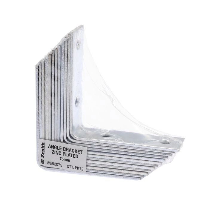 Zenith 75mm Zinc Plated Angle Bracket - 12 Pack