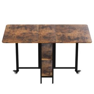 Ufurniture Folding Dining Table Drop Leaf Expandable Kitchen Table For 6 person with Wheels and Storage Shelf Rustic Brown