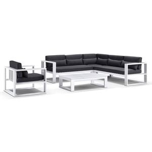 Santorini Package B Outdoor Aluminium Corner Lounge White & Denim Grey Cushions