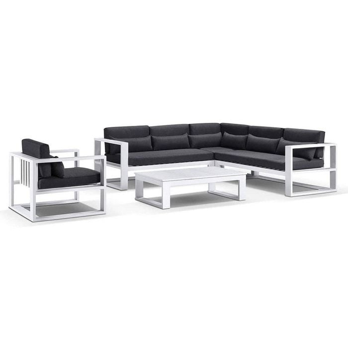Santorini Package B Outdoor Aluminium Corner Lounge White & Denim Grey Cushions