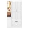 Ufurniture 2 Doors Armoire Wardrobe Closet with Mirror and 4 Shelves Bedroom Armoires with 2 Drawers White