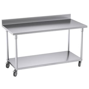 Soga 150cm Stainless Steel Bench with Backsplash & Wheels
