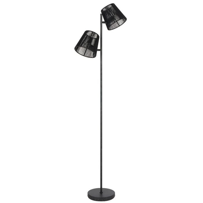 Telbix Valora Modern Standing Floor Lamp Light Foot Switch Metal Natural Fiber Gun Metal Black Patina