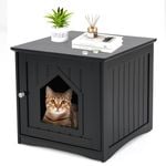 Costway Cat Litter Cabinet Enclosed Kitten Little Box Wooden Side Table