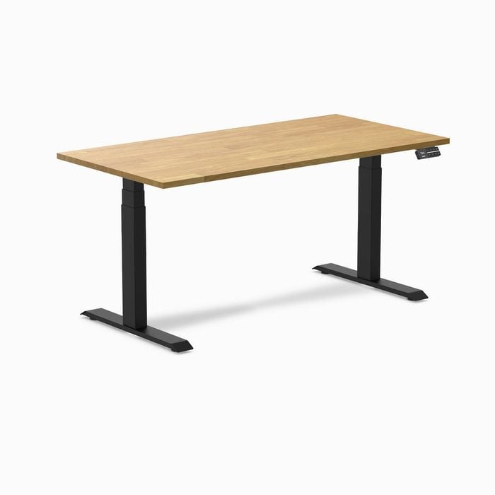 Desky Dual Light Oak Rubberwood Sit Stand Desk 150x75cm Matte Black Frame Leg