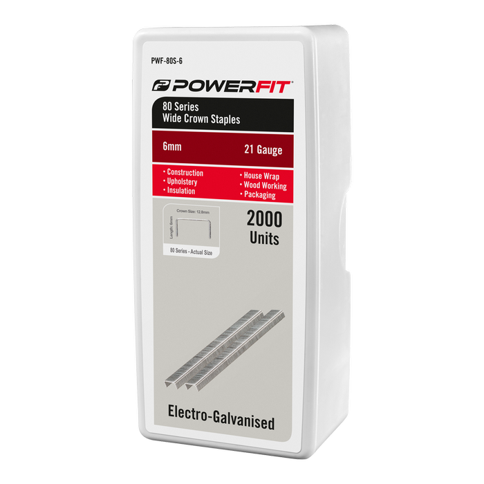 PowerFit 6mm 80 Series Wide Crown Electro-Galvanised Staple - 2000 Pack