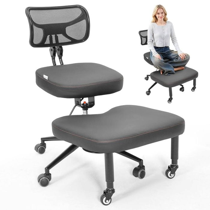 Cross Legged Office Chair Height Adjustable Meditation Chair 360 Footrest Rotating Kneeling Chair