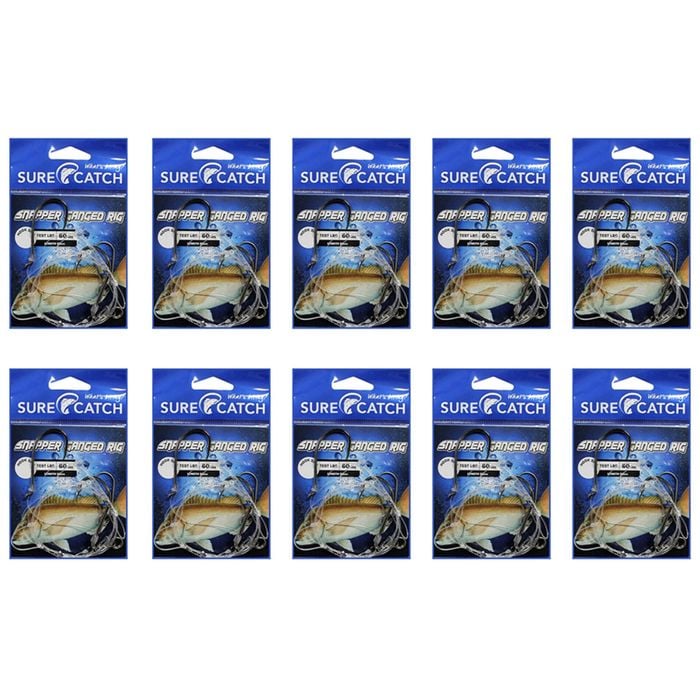 10x Surecatch Pre-Tied Snapper Rig - Ganged Hook Rig Sharpened Hook - Size 7/0