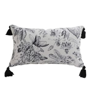 SOGA 35cm Throw Pillow – Black and White Floral Print Elegant with Tassel