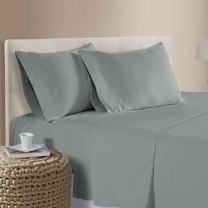 400TC 100% Cotton Sateen Premium Sheet Set 40cm Wall Grey King Single