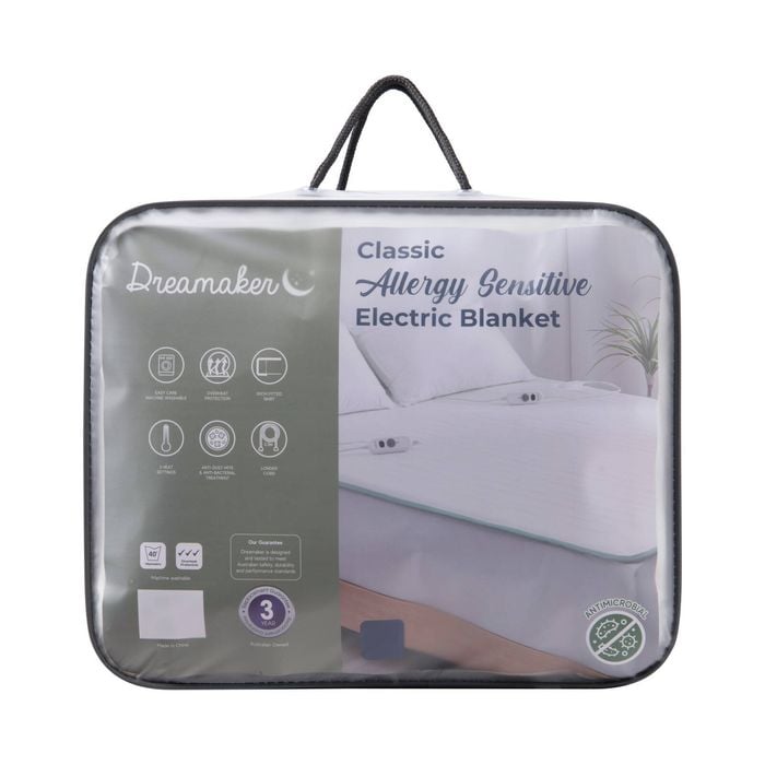 Dreamaker Classic Allergy Sensitive Antimicrobial Electric Blanket Queen Bed | Overheat Protection Fully Fitted  Heated Topper