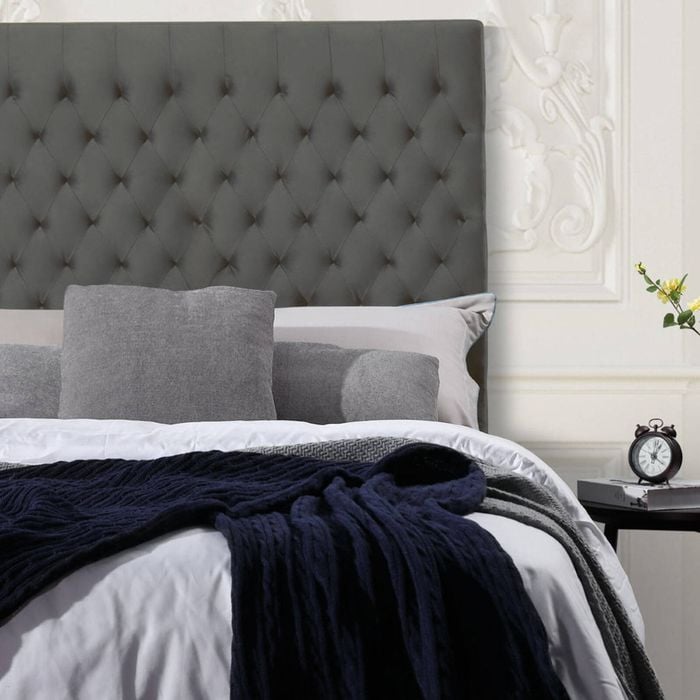 Bedding Co. Velvet Luxe Bed Head Diamond Design Charcoal Queen