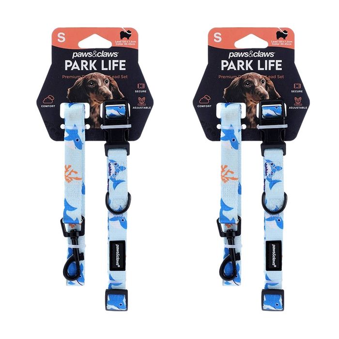 2PK Paws And Claws Park Life Pet/Dog Collar & 120cm Lead Set Small Assorted
