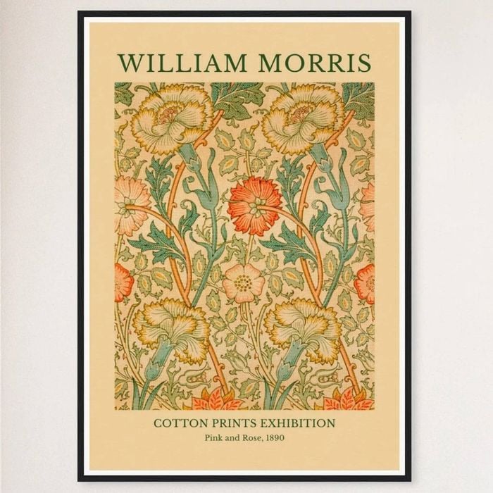 Galrie William Morris Cotton Prints Exhibition in Pink and Rose 1890 Art for Home Decor, Black Frame, A4 21 x 30cm (8 x 12inch)