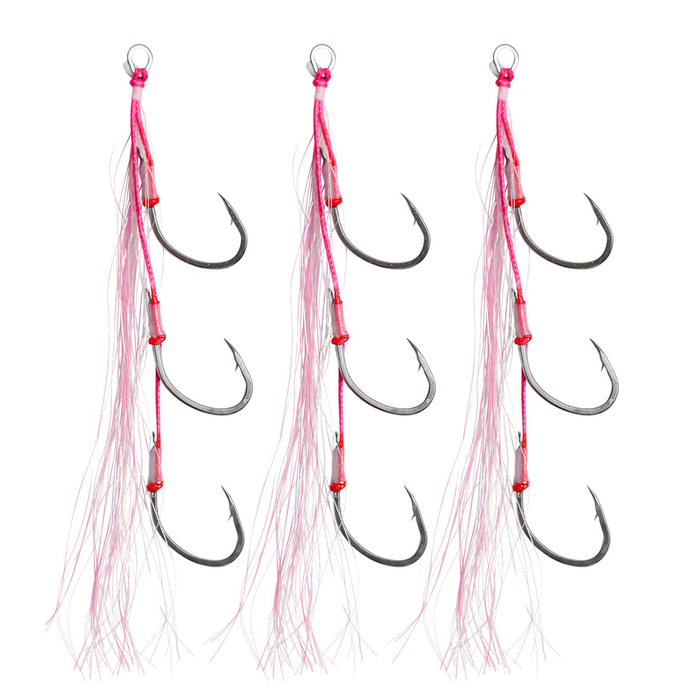 Vexed Flashy Triple Bait Assist Fishing Hook 1/0 Pink Glow