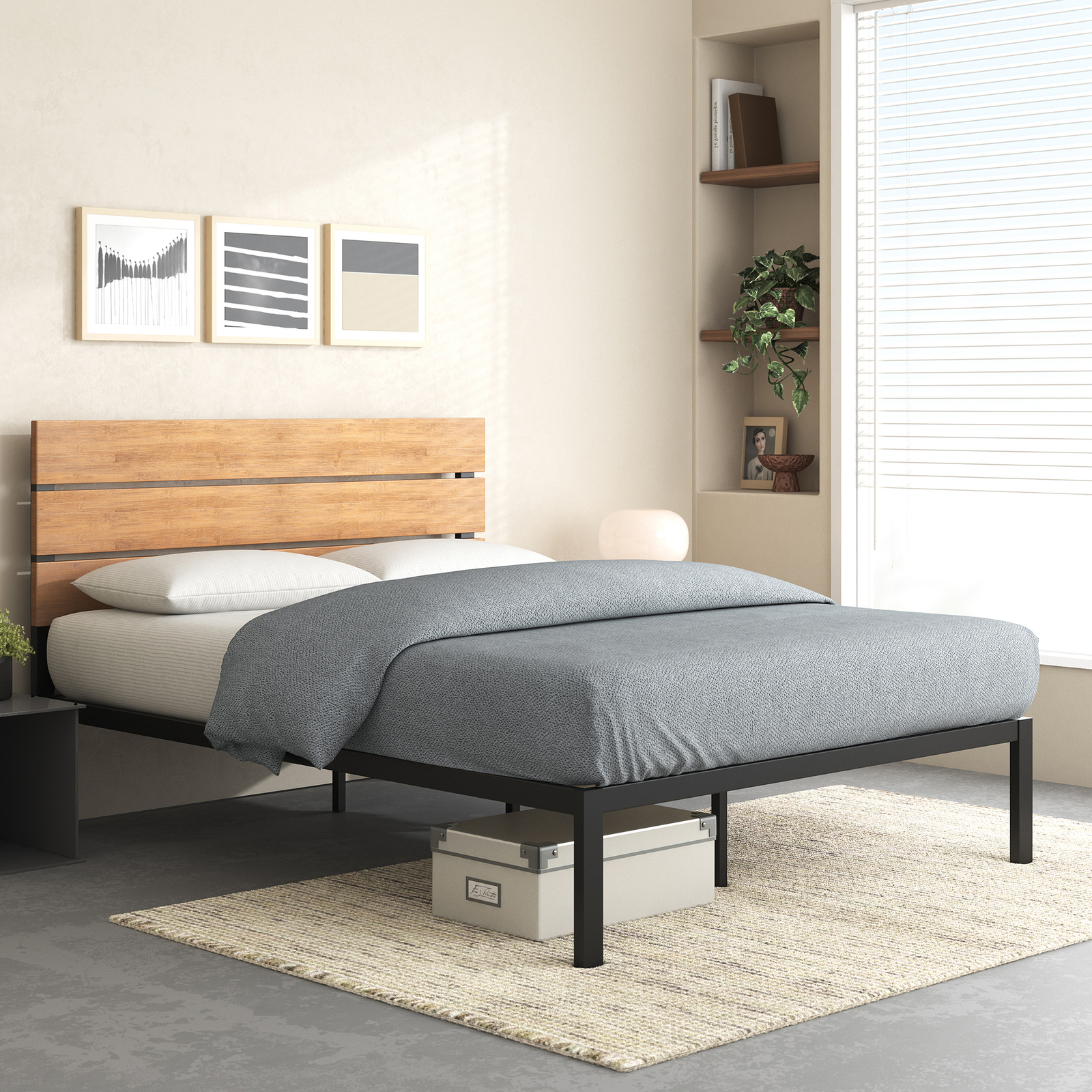 Zinus Double Metal Pine Wood Bed Frame Bunnings Australia
