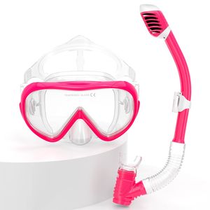 EMSINA Kids Diving Mask 180 Panoramic Swim Mask Anti Fog Tempered Glass Nose Cover Kids Youth Pink