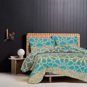 Amsons Pure Cotton Oasis Queen Bedspread Set - Green/Beige