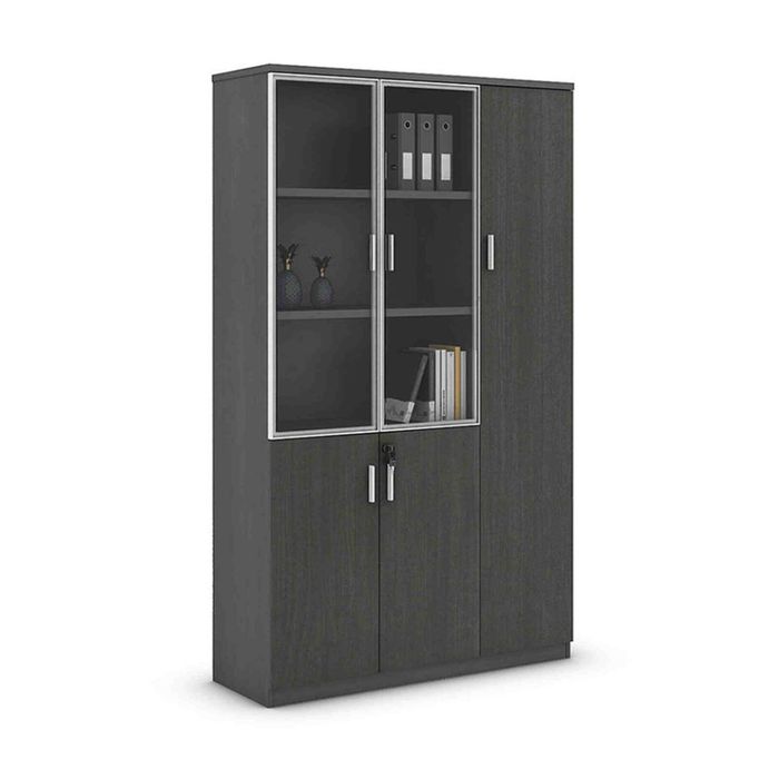 ModernHome MATEES 3Doors Display Cabinet 120cm(W)x40cm(D)x200cm(H) - Grey/ Brown