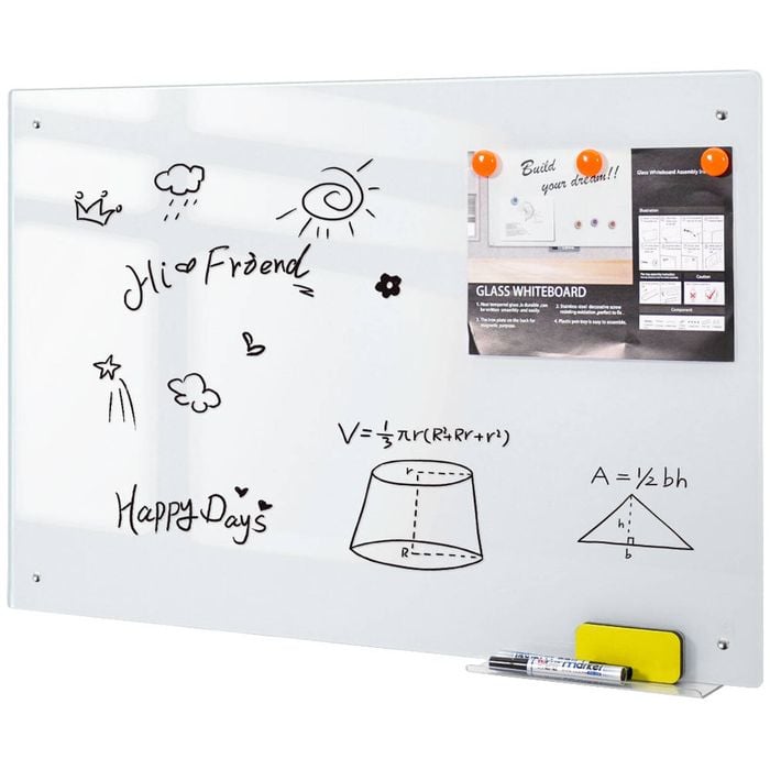 60x90cm Magnetic Glass Whiteboard Wall-mounted Dry Erase Board Frameless Tempered Glass White Board