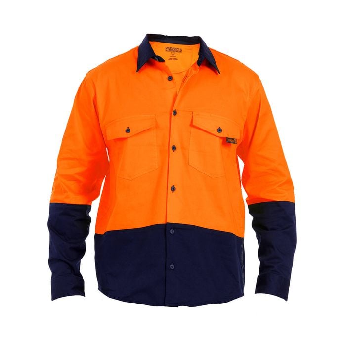 Tradie Mens Hi Vis Orange Long Sleeve Shirt Large