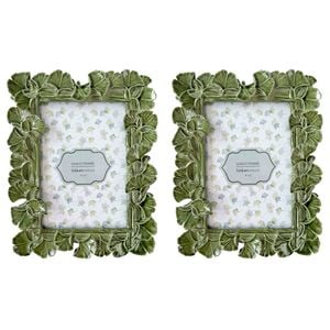 2PK Urban Resin/Wood Ginko Photo Picture Frame 4x6in 22x18cm Green