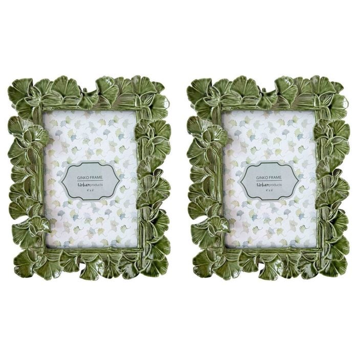2PK Urban Resin/Wood Ginko Photo Picture Frame 4x6in 22x18cm Green