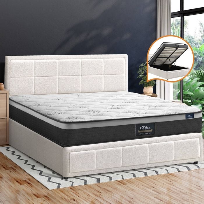 Oikiture Bed Frame Queen Gas Lift Storage Mattress Beds White BOSS