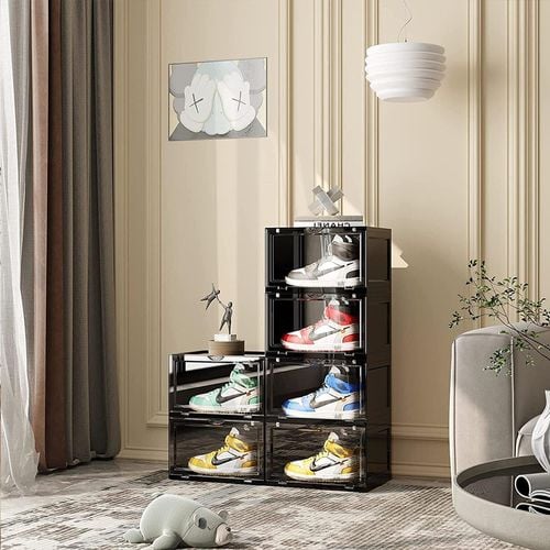 SOGA 4 Tier Black Portable Shoe Organiser Magnetic Door Bunnings Australia