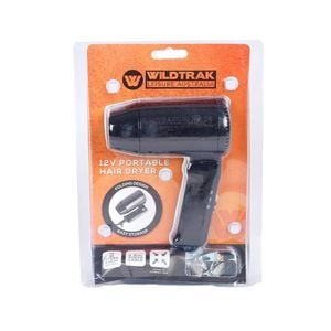 Wildtrak 12v Portable Car Hairdryer Outdoor/travel Blow Dry Hairdresser Black