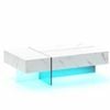 Costway Modern Led Coffee Table High-gloss 21mode 3drawer Faux Marble White