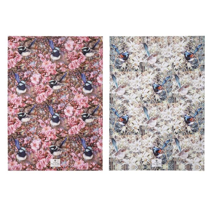2pc Ashdene Pretty Little Wren Cleaning Kitchen Towel Dishcloth 70x50cm