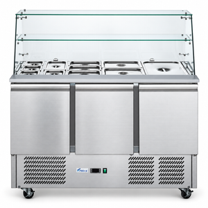 FED-X Three Door Salad Prep Fridge with Glass Top - XS903GC
