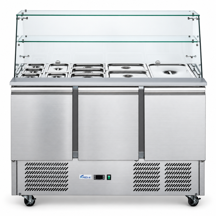 FED-X Three Door Salad Prep Fridge with Glass Top - XS903GC